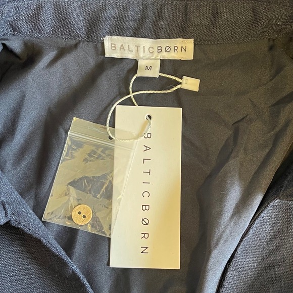 NWT BALTIC BORN Navy Blue Button Front Collared Midi Dress Size M Cotton Linen - Picture 3 of 6